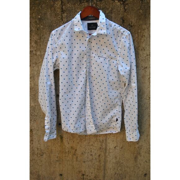 Scotch & Soda Amsterdam Couture White Geometric Diamond Print Button-Up Shirt  M - Picture 1 of 4